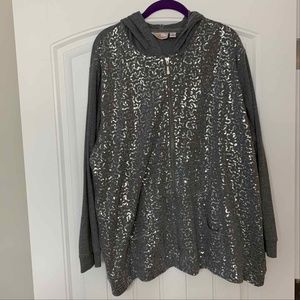 Quacker Factory Gray Sequin Hoodie Sweatshirt